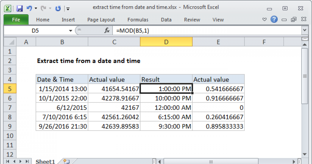 Extract time from a date and time Excel formula Exceljet